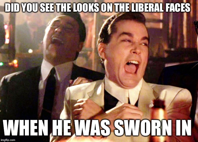 Good Fellas Hillarious Liberals | DID YOU SEE THE LOOKS ON THE LIBERAL FACES; WHEN HE WAS SWORN IN | image tagged in memes,good fellas hilarious,liberals,stupid liberals,president trump,funny memes | made w/ Imgflip meme maker