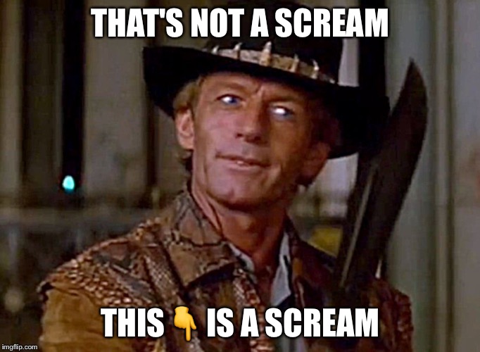 That's not a scream | THAT'S NOT A SCREAM; THIS👇 IS A SCREAM | image tagged in crocodile dundee1 | made w/ Imgflip meme maker
