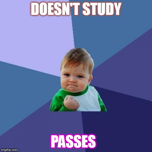 Success Kid Meme | DOESN'T STUDY PASSES | image tagged in memes,success kid | made w/ Imgflip meme maker