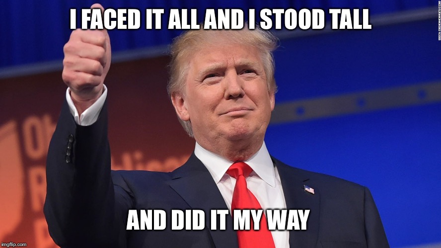 Donald Trump Is Proud |  I FACED IT ALL AND I STOOD TALL; AND DID IT MY WAY | image tagged in donald trump is proud | made w/ Imgflip meme maker