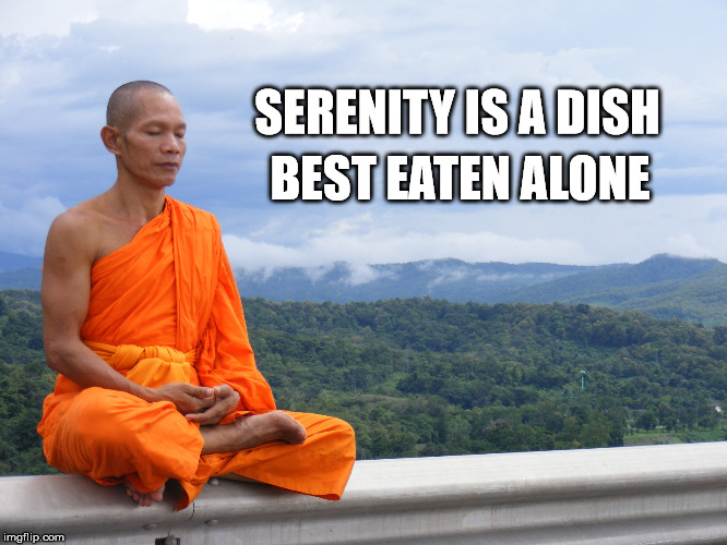 Advice for the Modern Man | BEST EATEN ALONE; SERENITY IS A DISH | image tagged in serenity | made w/ Imgflip meme maker