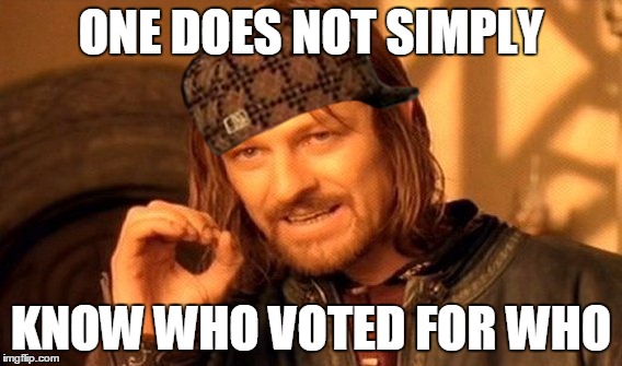 ONE DOES NOT SIMPLY KNOW WHO VOTED FOR WHO | image tagged in memes,one does not simply,scumbag | made w/ Imgflip meme maker