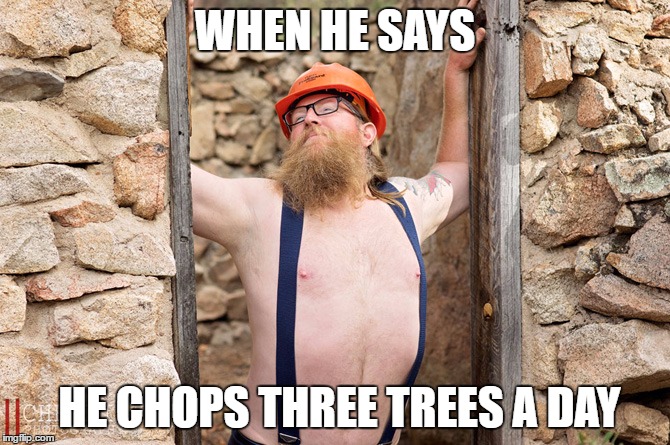 WHEN HE SAYS; HE CHOPS THREE TREES A DAY | made w/ Imgflip meme maker