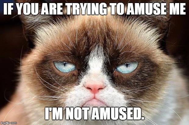 Grumpy Cat Not Amused | IF YOU ARE TRYING TO AMUSE ME; I'M NOT AMUSED. | image tagged in memes,grumpy cat not amused,grumpy cat | made w/ Imgflip meme maker
