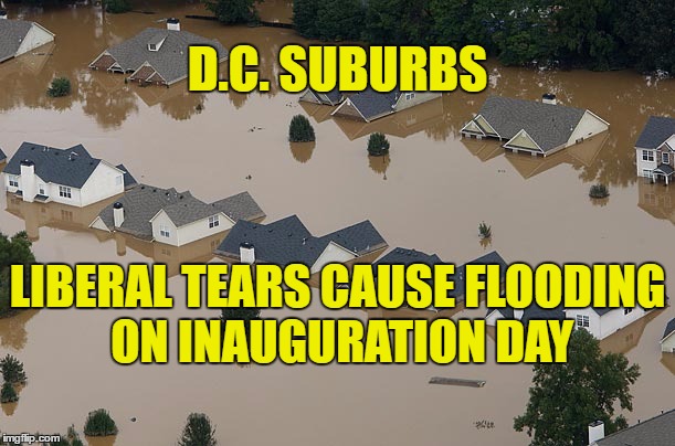 Liberals already causing disasters | D.C. SUBURBS; LIBERAL TEARS CAUSE FLOODING ON INAUGURATION DAY | image tagged in flood,liberal tears | made w/ Imgflip meme maker