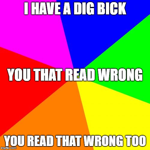 Blank Colored Background | I HAVE A DIG BICK; YOU THAT READ WRONG; YOU READ THAT WRONG TOO | image tagged in memes,blank colored background | made w/ Imgflip meme maker