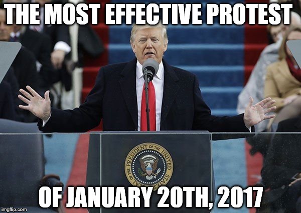 THE MOST EFFECTIVE PROTEST; OF JANUARY 20TH, 2017 | image tagged in donald trump protest | made w/ Imgflip meme maker