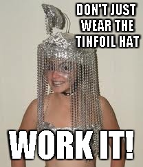 tin foil harem girl | DON'T JUST WEAR THE TINFOIL HAT WORK IT! | image tagged in tin foil harem girl | made w/ Imgflip meme maker