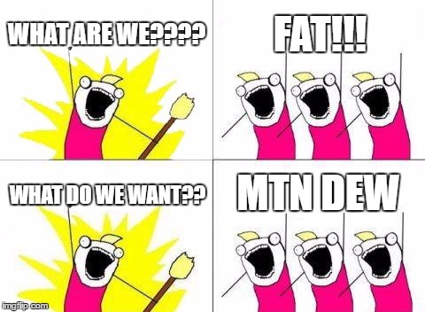 What Do We Want | WHAT ARE WE???? FAT!!! MTN DEW; WHAT DO WE WANT?? | image tagged in memes,what do we want | made w/ Imgflip meme maker