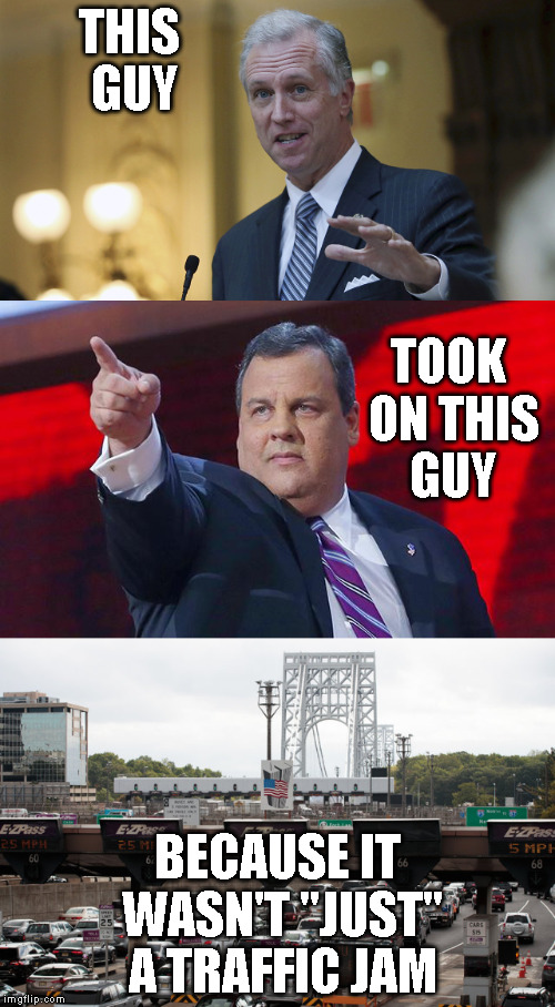 The Man Who Defeated Chris Christie. Wiz2017.com | THIS GUY; TOOK ON THIS GUY; BECAUSE IT WASN'T "JUST" A TRAFFIC JAM | image tagged in bridgegate | made w/ Imgflip meme maker