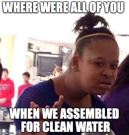 Black Girl Wat | WHERE WERE ALL OF YOU; WHEN WE ASSEMBLED FOR CLEAN WATER | image tagged in memes,black girl wat | made w/ Imgflip meme maker