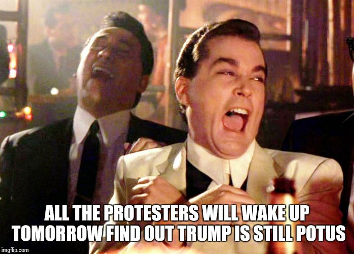 Good Fellas Hilarious Meme | ALL THE PROTESTERS WILL WAKE UP TOMORROW FIND OUT TRUMP IS STILL POTUS | image tagged in memes,good fellas hilarious | made w/ Imgflip meme maker