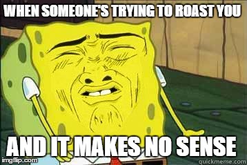 Sponge bob | WHEN SOMEONE'S TRYING TO ROAST YOU; AND IT MAKES NO SENSE | image tagged in sponge bob | made w/ Imgflip meme maker