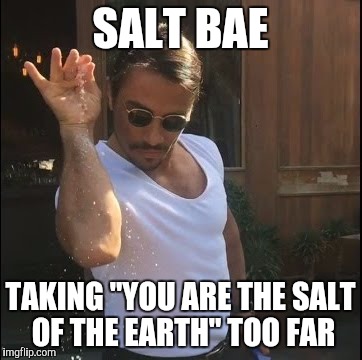 salt bae | SALT BAE; TAKING "YOU ARE THE SALT OF THE EARTH" TOO FAR | image tagged in salt bae | made w/ Imgflip meme maker
