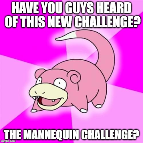 we should try it | HAVE YOU GUYS HEARD OF THIS NEW CHALLENGE? THE MANNEQUIN CHALLENGE? | image tagged in memes,slowpoke,mannequin challenge | made w/ Imgflip meme maker