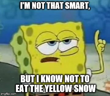 I'll Have You Know Spongebob | I'M NOT THAT SMART, BUT I KNOW NOT TO EAT THE YELLOW SNOW | image tagged in memes,ill have you know spongebob | made w/ Imgflip meme maker