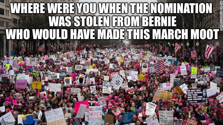 The Point is... | WHERE WERE YOU WHEN THE NOMINATION WAS STOLEN FROM BERNIE WHO WOULD HAVE MADE THIS MARCH MOOT | image tagged in moot,bernie sanders,nomination,women's march,trump inauguration,protest | made w/ Imgflip meme maker