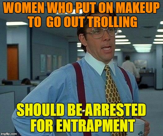 That Would Be Great Meme | WOMEN WHO PUT ON MAKEUP TO  GO OUT TROLLING; SHOULD BE ARRESTED FOR ENTRAPMENT | image tagged in memes,that would be great | made w/ Imgflip meme maker