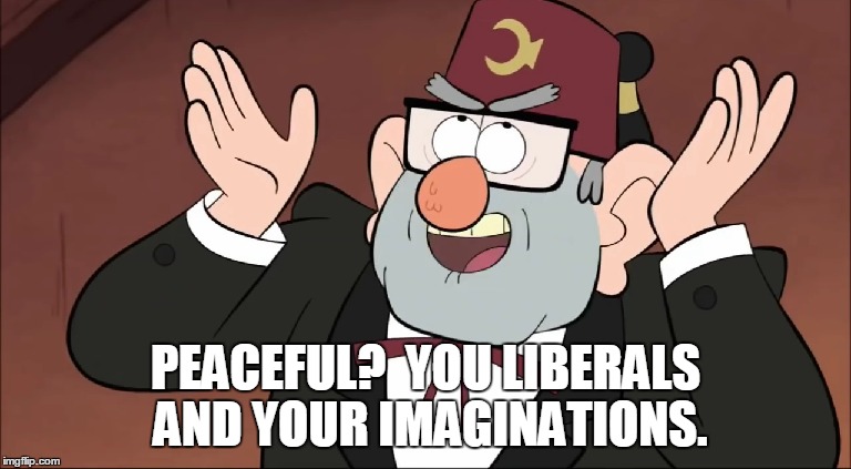 PEACEFUL?

YOU LIBERALS AND YOUR IMAGINATIONS. | made w/ Imgflip meme maker