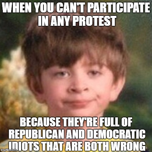 How Libertarians Feel | WHEN YOU CAN'T PARTICIPATE IN ANY PROTEST; BECAUSE THEY'RE FULL OF REPUBLICAN AND DEMOCRATIC IDIOTS THAT ARE BOTH WRONG | image tagged in annoyed,libertarian,trump,protest,republican,democrat | made w/ Imgflip meme maker