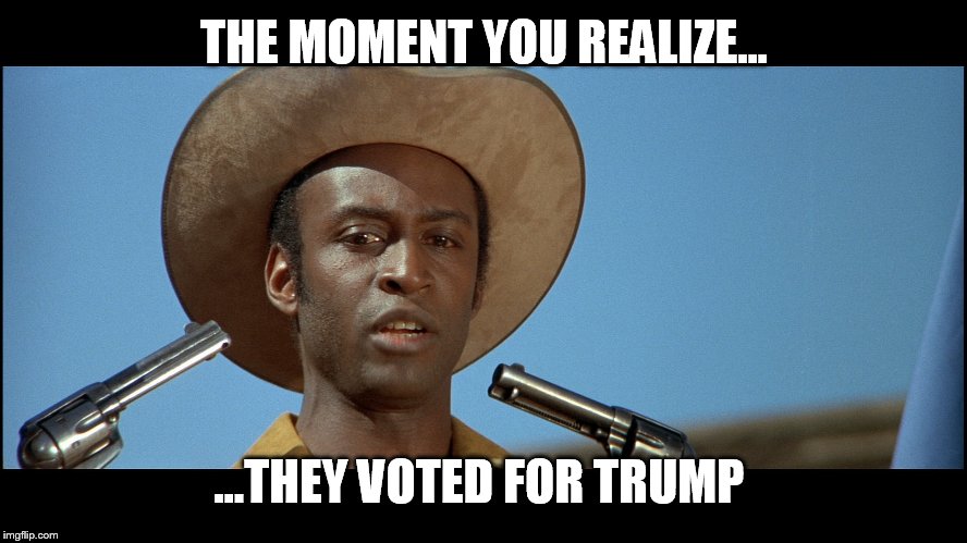 And they was right  | THE MOMENT YOU REALIZE... ...THEY VOTED FOR TRUMP | image tagged in blazing saddles,funny | made w/ Imgflip meme maker