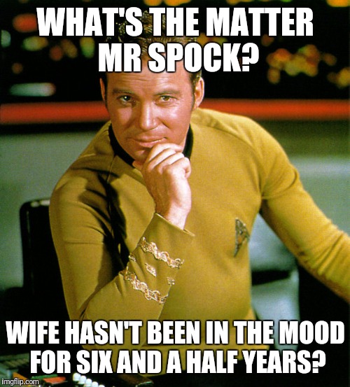 WHAT'S THE MATTER MR SPOCK? WIFE HASN'T BEEN IN THE MOOD FOR SIX AND A HALF YEARS? | made w/ Imgflip meme maker