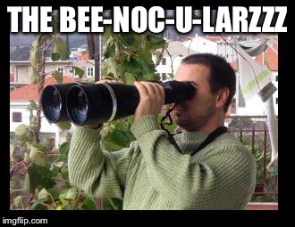 Binoculars | THE BEE-NOC-U-LARZZZ | image tagged in binoculars | made w/ Imgflip meme maker