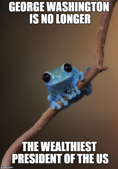 small fact frog | GEORGE WASHINGTON IS NO LONGER; THE WEALTHIEST PRESIDENT OF THE US | image tagged in small fact frog,memes,wealthy,president,george washington | made w/ Imgflip meme maker