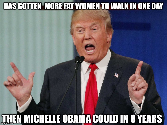Best president  | HAS GOTTEN  MORE FAT WOMEN TO WALK IN ONE DAY; THEN MICHELLE OBAMA COULD IN 8 YEARS | image tagged in fat women,donald trump,memes,funny,donald trump approves | made w/ Imgflip meme maker