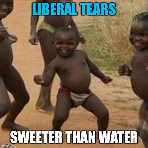 Third World Success Kid Meme | LIBERAL TEARS SWEETER THAN WATER | image tagged in memes,third world success kid | made w/ Imgflip meme maker