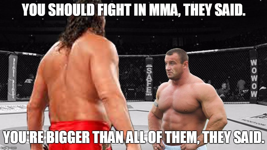 YOU SHOULD FIGHT IN MMA, THEY SAID. YOU'RE BIGGER THAN ALL OF THEM, THEY SAID. | image tagged in mma | made w/ Imgflip meme maker