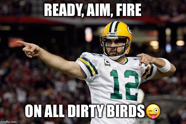 Aaron Rodgers | READY, AIM, FIRE; ON ALL DIRTY BIRDS😜 | image tagged in aaron rodgers | made w/ Imgflip meme maker