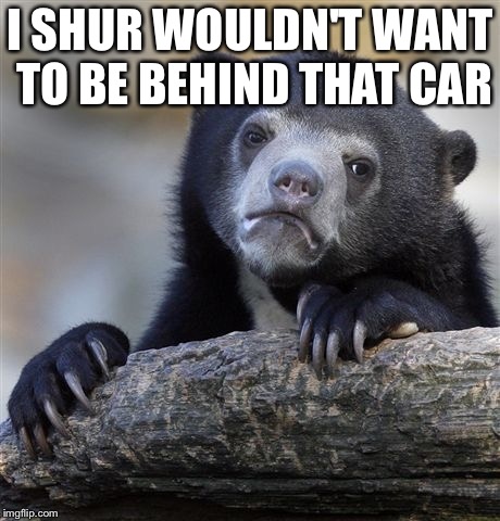 Confession Bear Meme | I SHUR WOULDN'T WANT TO BE BEHIND THAT CAR | image tagged in memes,confession bear | made w/ Imgflip meme maker