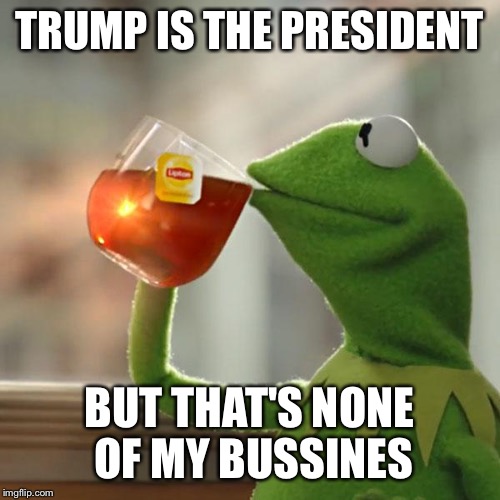 But That's None Of My Business | TRUMP IS THE PRESIDENT; BUT THAT'S NONE OF MY BUSSINES | image tagged in memes,but thats none of my business,kermit the frog | made w/ Imgflip meme maker