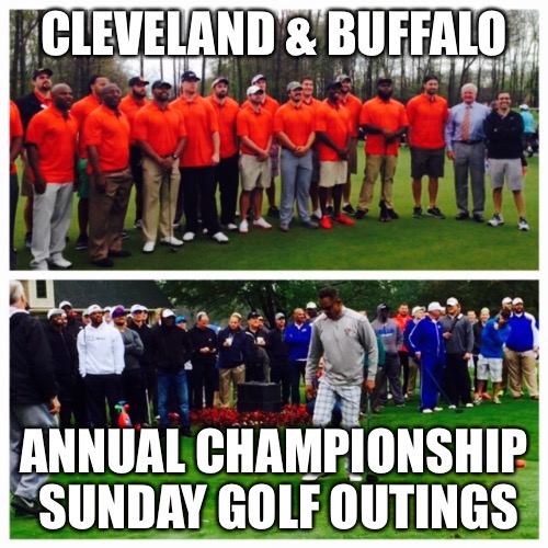 Browns & Bills Championship Sunday | CLEVELAND & BUFFALO; ANNUAL CHAMPIONSHIP SUNDAY GOLF OUTINGS | image tagged in buffalo,cleveland browns,cleveland,bills,nfl memes,afc championship game | made w/ Imgflip meme maker