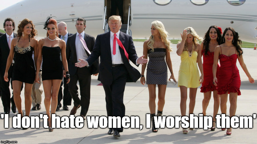 women | 'I don't hate women, I worship them' | image tagged in donald trump,2016 us election,funny,memes,sexism,women | made w/ Imgflip meme maker