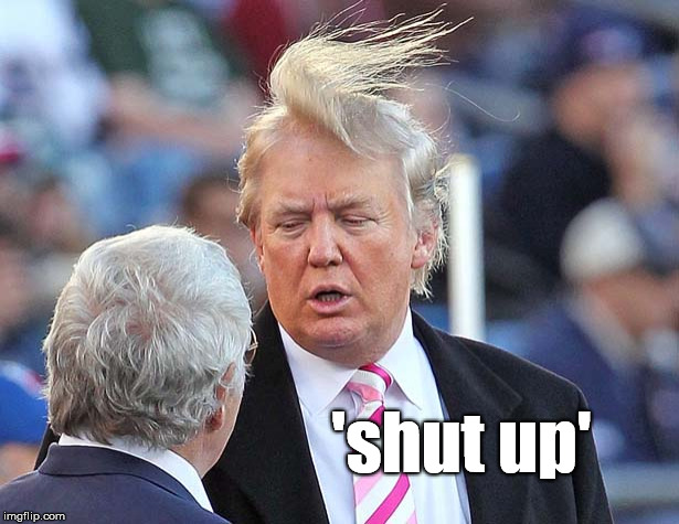 up | 'shut up' | image tagged in donald trump,2016 us election,funny,memes,donald trump hair,weird | made w/ Imgflip meme maker