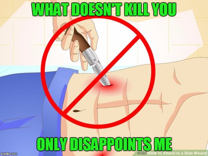 WHAT DOESN'T KILL YOU; ONLY DISAPPOINTS ME | image tagged in hater,kill yourself guy,memes,funny memes | made w/ Imgflip meme maker