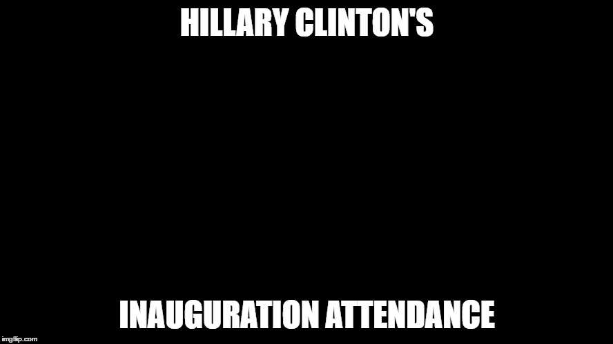 Hillary Clinton's Inauguration Attendance | HILLARY CLINTON'S; INAUGURATION ATTENDANCE | image tagged in election 2016,2017,inauguration | made w/ Imgflip meme maker