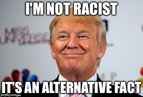 Donald trump approves | I'M NOT RACIST; IT'S AN ALTERNATIVE FACT | image tagged in donald trump approves | made w/ Imgflip meme maker