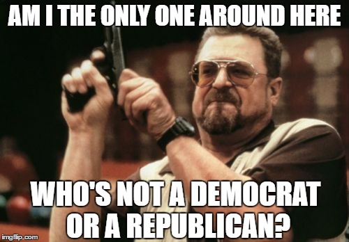 Am I The Only One Around Here Meme | AM I THE ONLY ONE AROUND HERE; WHO'S NOT A DEMOCRAT OR A REPUBLICAN? | image tagged in memes,am i the only one around here,republican,democrat,libertarian | made w/ Imgflip meme maker
