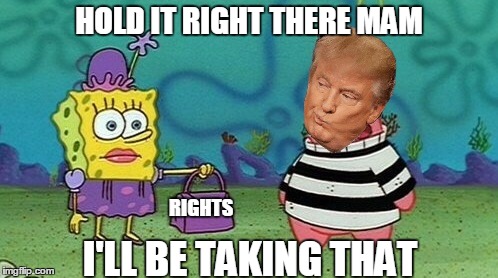 womens rights | HOLD IT RIGHT THERE MAM; RIGHTS; I'LL BE TAKING THAT | image tagged in give me your rights | made w/ Imgflip meme maker