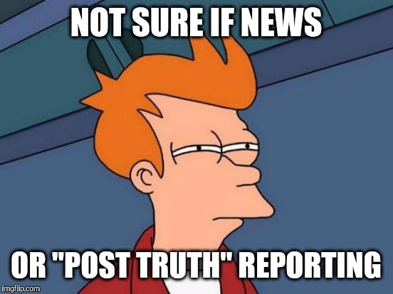 Futurama Fry Meme | NOT SURE IF NEWS OR "POST TRUTH" REPORTING | image tagged in memes,futurama fry | made w/ Imgflip meme maker