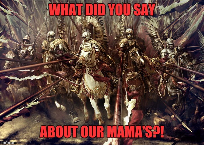 Winged Hussars | WHAT DID YOU SAY; ABOUT OUR MAMA'S?! | image tagged in winged hussars | made w/ Imgflip meme maker