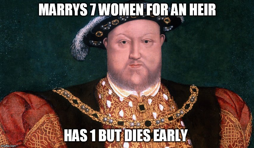 MARRYS 7 WOMEN FOR AN HEIR; HAS 1 BUT DIES EARLY | image tagged in haha | made w/ Imgflip meme maker