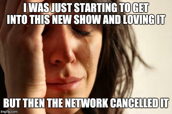 First World Problems Meme | I WAS JUST STARTING TO GET INTO THIS NEW SHOW AND LOVING IT; BUT THEN THE NETWORK CANCELLED IT | image tagged in memes,first world problems | made w/ Imgflip meme maker