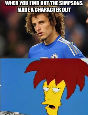 David Luiz and Sideshow Bob | WHEN YOU FIND OUT THE SIMPSONS MADE A CHARACTER OUT | image tagged in bad hair day | made w/ Imgflip meme maker