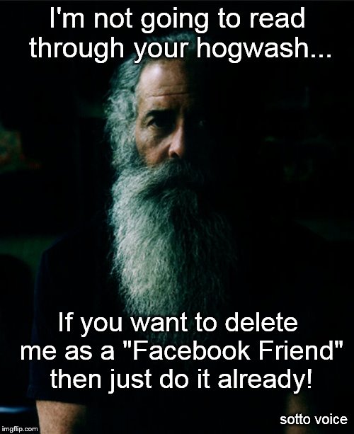 I'm not going to read through your hogwash... If you want to delete me as a "Facebook Friend" then just do it already! sotto voice | image tagged in dude | made w/ Imgflip meme maker