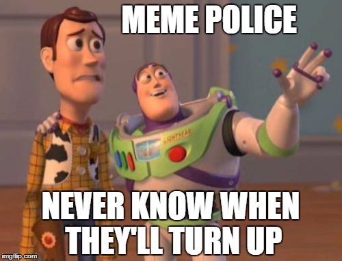 X, X Everywhere Meme | MEME POLICE NEVER KNOW WHEN THEY'LL TURN UP | image tagged in memes,x x everywhere | made w/ Imgflip meme maker
