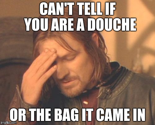 Frustrated Boromir Meme | CAN'T TELL IF  YOU ARE A DOUCHE; OR THE BAG IT CAME IN | image tagged in memes,frustrated boromir | made w/ Imgflip meme maker